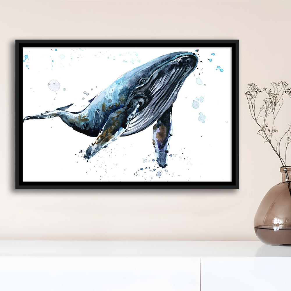 Humpback Whale Underwater Fauna. Whale Canvas Wall Art. Whale Wall Decoration, Framed Cavas Print, Floating Frame
