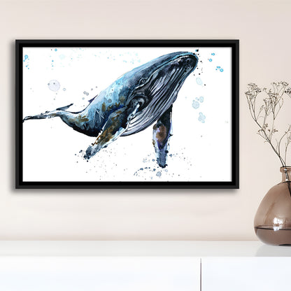 Humpback Whale Underwater Fauna. Whale Canvas Wall Art. Whale Wall Decoration, Framed Cavas Print, Floating Frame