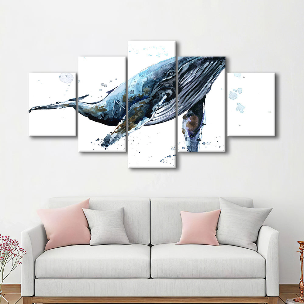 Humpback Whale Underwater Fauna. Whale Canvas Wall Art. Whale Wall Decoration, 5 Piece Large Cavas Print Wall Art