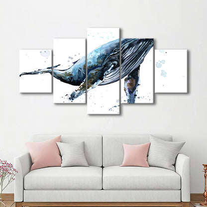 Humpback Whale Underwater Fauna. Whale Canvas Wall Art. Whale Wall Decoration, 5 Piece Large Cavas Print Wall Art