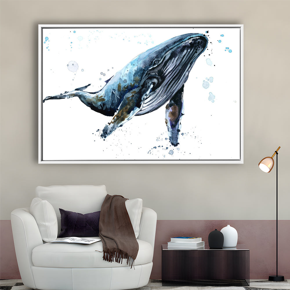 Humpback Whale Underwater Fauna. Whale Canvas Wall Art. Whale Wall Decoration, Framed Cavas Print, Floating Frame