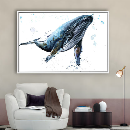 Humpback Whale Underwater Fauna. Whale Canvas Wall Art. Whale Wall Decoration, Framed Cavas Print, Floating Frame