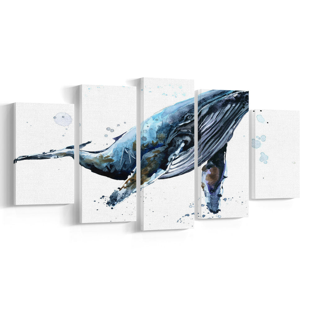 Humpback Whale Underwater Fauna. Whale Canvas Wall Art. Whale Wall Decoration, 5 Piece Large Cavas Print Wall Art