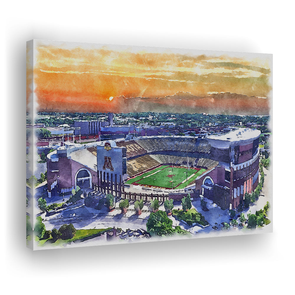 Huntington Bank Stadium, Minnesota Football Painting Stadium Watercolor, Sport Art, Gifts for him, Canvas Print Wall Art