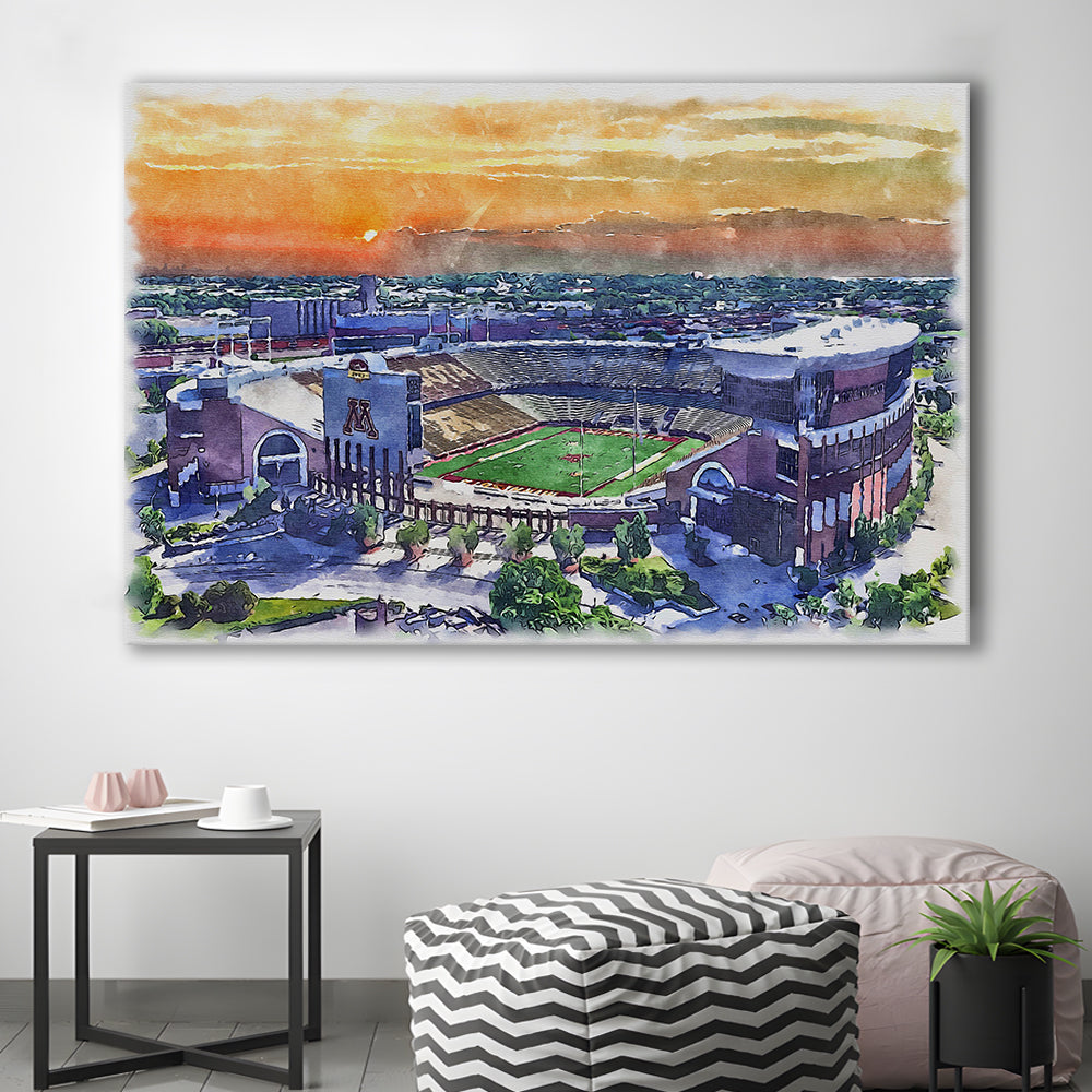 Huntington Bank Stadium, Minnesota Football Painting Stadium Watercolor, Sport Art, Gifts for him, Canvas Print Wall Art