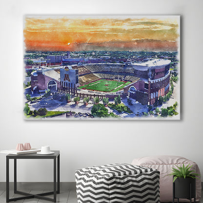 Huntington Bank Stadium, Minnesota Football Painting Stadium Watercolor, Sport Art, Gifts for him, Canvas Print Wall Art