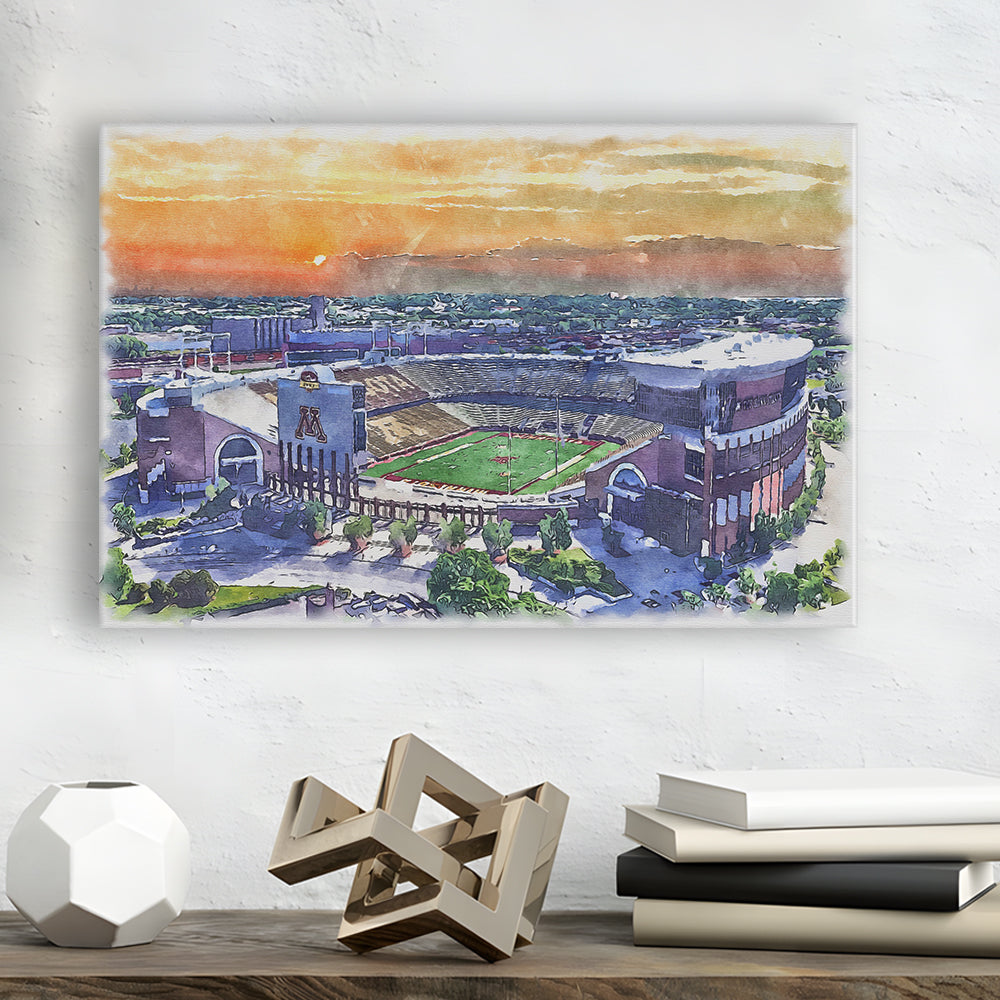 Huntington Bank Stadium, Minnesota Football Painting Stadium Watercolor, Sport Art, Gifts for him, Canvas Print Wall Art