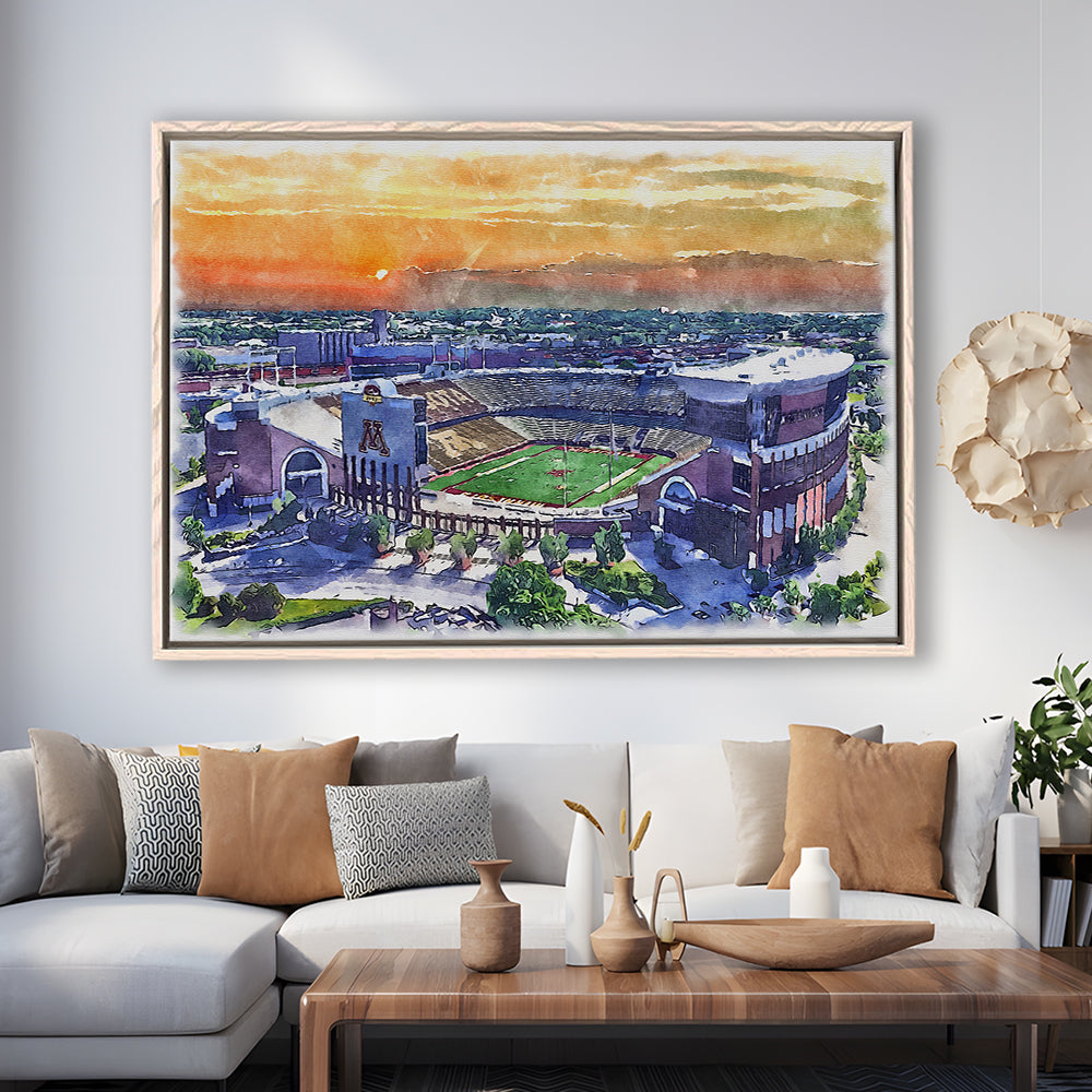 Huntington Bank Stadium, Minnesota Football Painting Stadium Watercolor, Sport Gift Art, Framed Canvas Print Wall Art