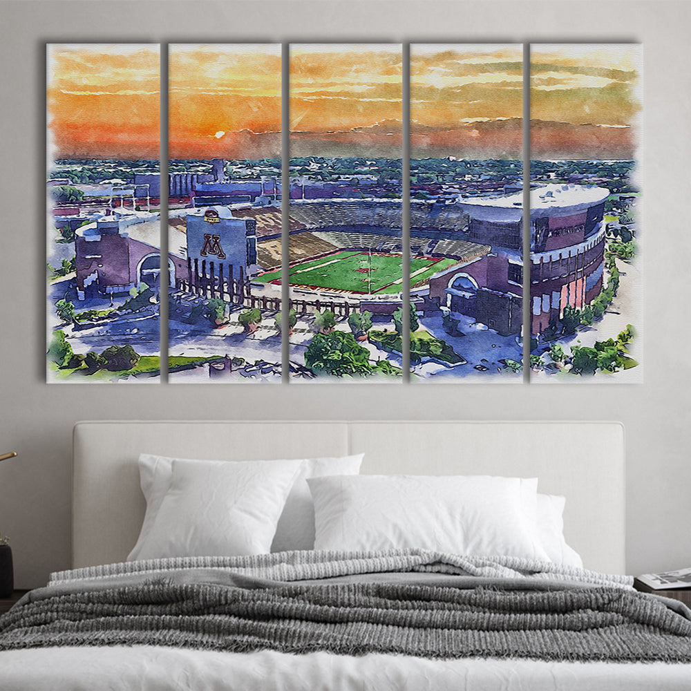 Huntington Bank Stadium, Minnesota Football Painting Stadium Watercolor, Sport Art, Extra Large Canvas Print Wall Art
