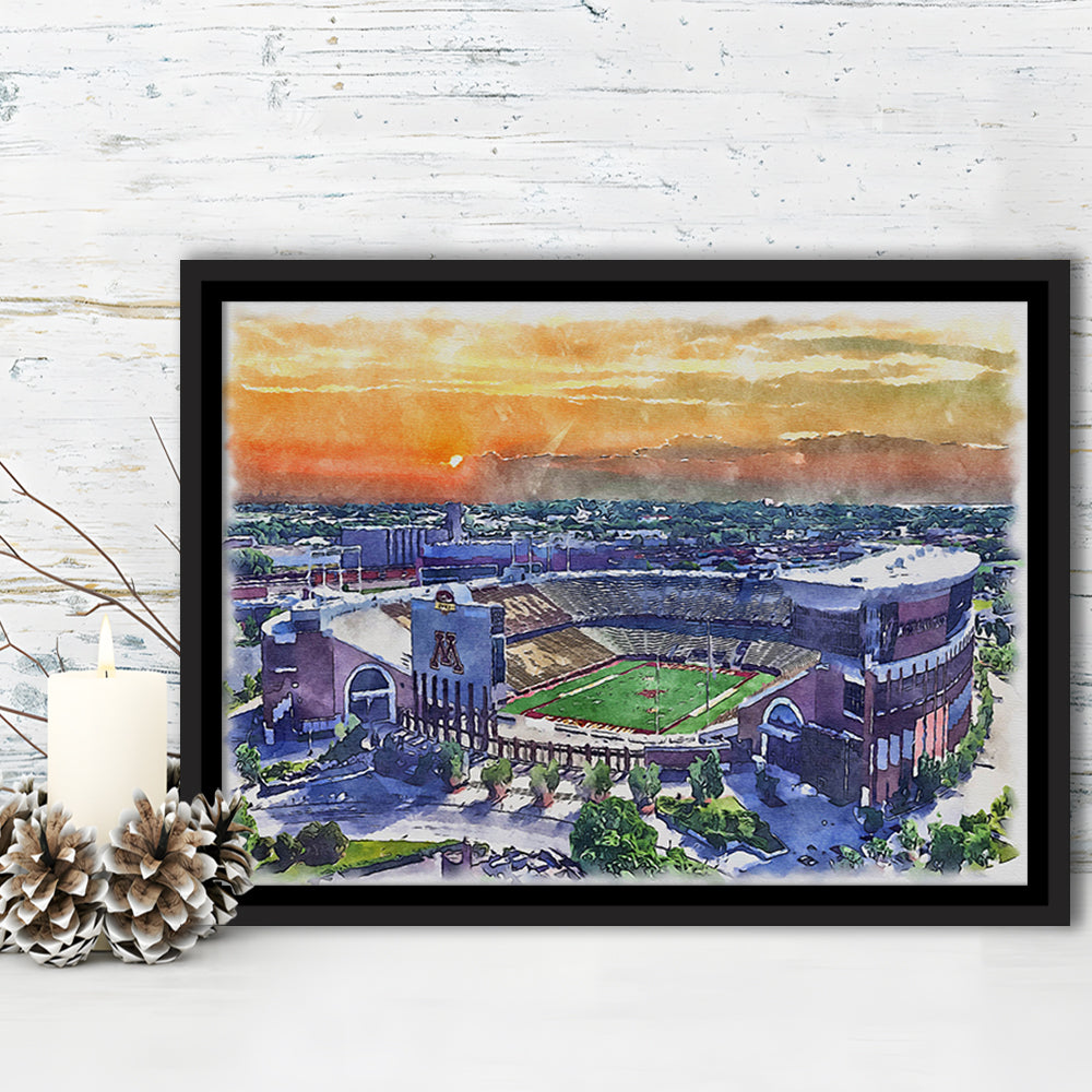 Huntington Bank Stadium, Minnesota Football Painting Stadium Watercolor, Sport Gift Art, Framed Canvas Print Wall Art