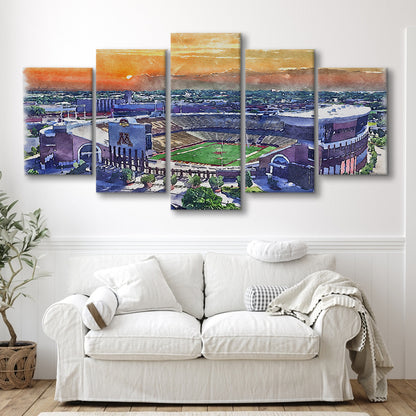 Huntington Bank Stadium, Minnesota Football Painting Stadium Watercolor, Sport Art, Mixed 5 Panel, Canvas Print Wall Art