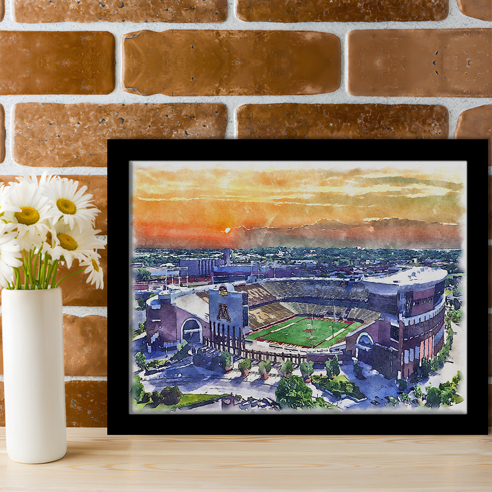 Huntington Bank Stadium, Minnesota Football Painting Stadium Watercolor, Sport Gift Art, Framed Art Print Wall Decor