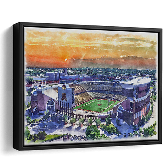 Huntington Bank Stadium, Minnesota Football Painting Stadium Watercolor, Sport Gift Art, Framed Canvas Print Wall Art