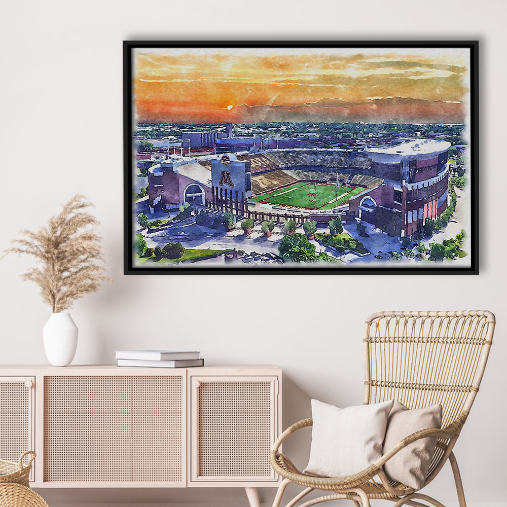 Huntington Bank Stadium, Minnesota Football Painting Stadium Watercolor, Sport Gift Art, Framed Canvas Print Wall Art