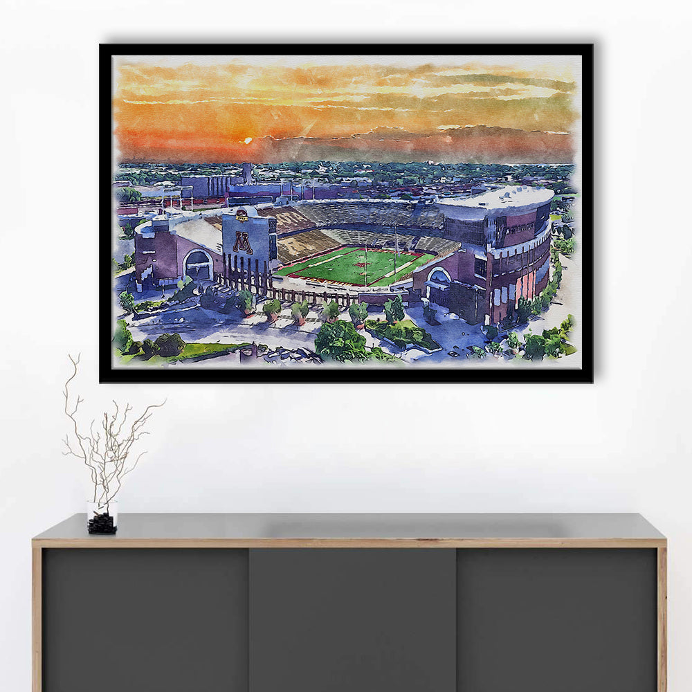 Huntington Bank Stadium, Minnesota Football Painting Stadium Watercolor, Sport Gift Art, Framed Art Print Wall Decor