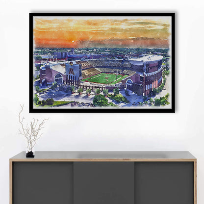Huntington Bank Stadium, Minnesota Football Painting Stadium Watercolor, Sport Gift Art, Framed Art Print Wall Decor