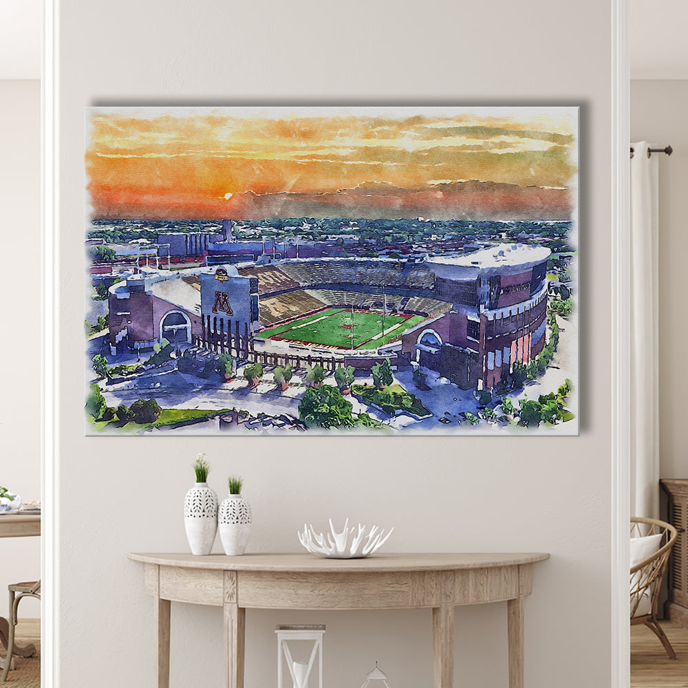 Huntington Bank Stadium, Minnesota Football Painting Stadium Watercolor, Sport Art, Gifts for him, Canvas Print Wall Art