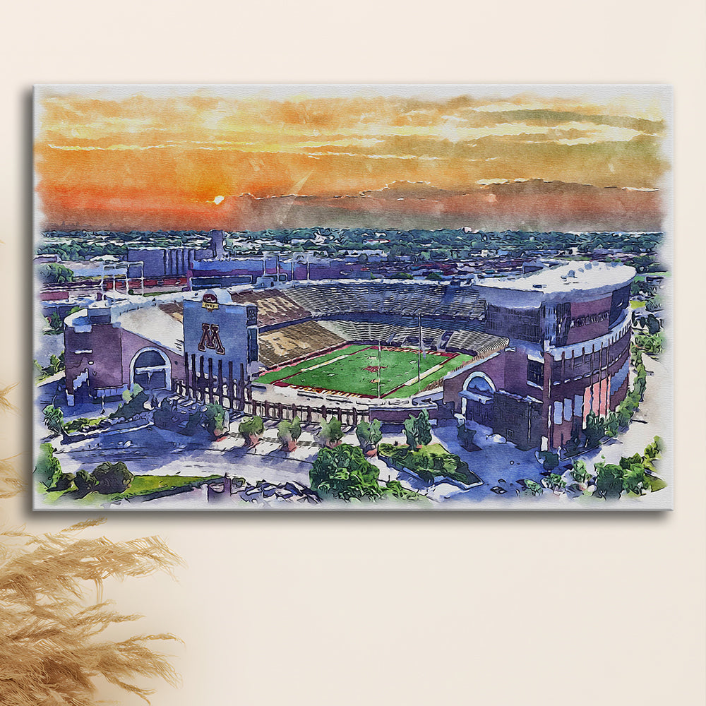 Huntington Bank Stadium, Minnesota Football Painting Stadium Watercolor, Sport Art, Gifts for him, Canvas Print Wall Art