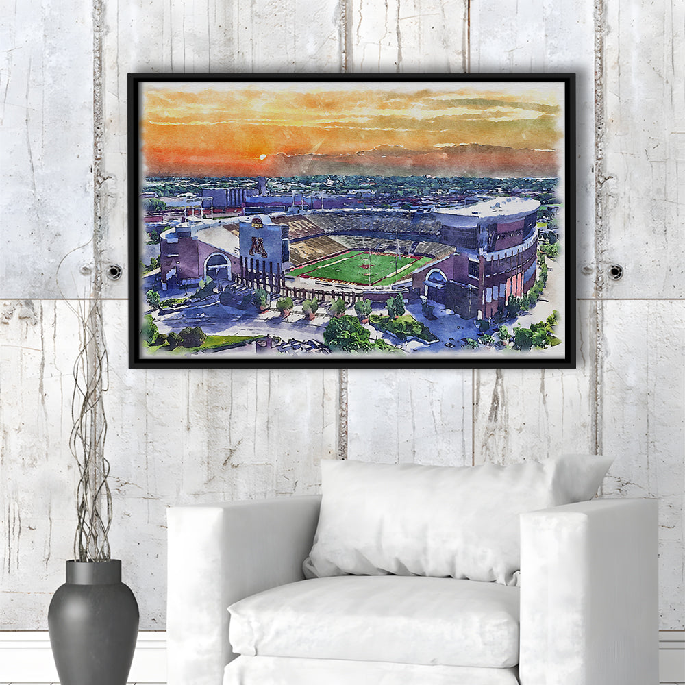 Huntington Bank Stadium, Minnesota Football Painting Stadium Watercolor, Sport Gift Art, Framed Canvas Print Wall Art