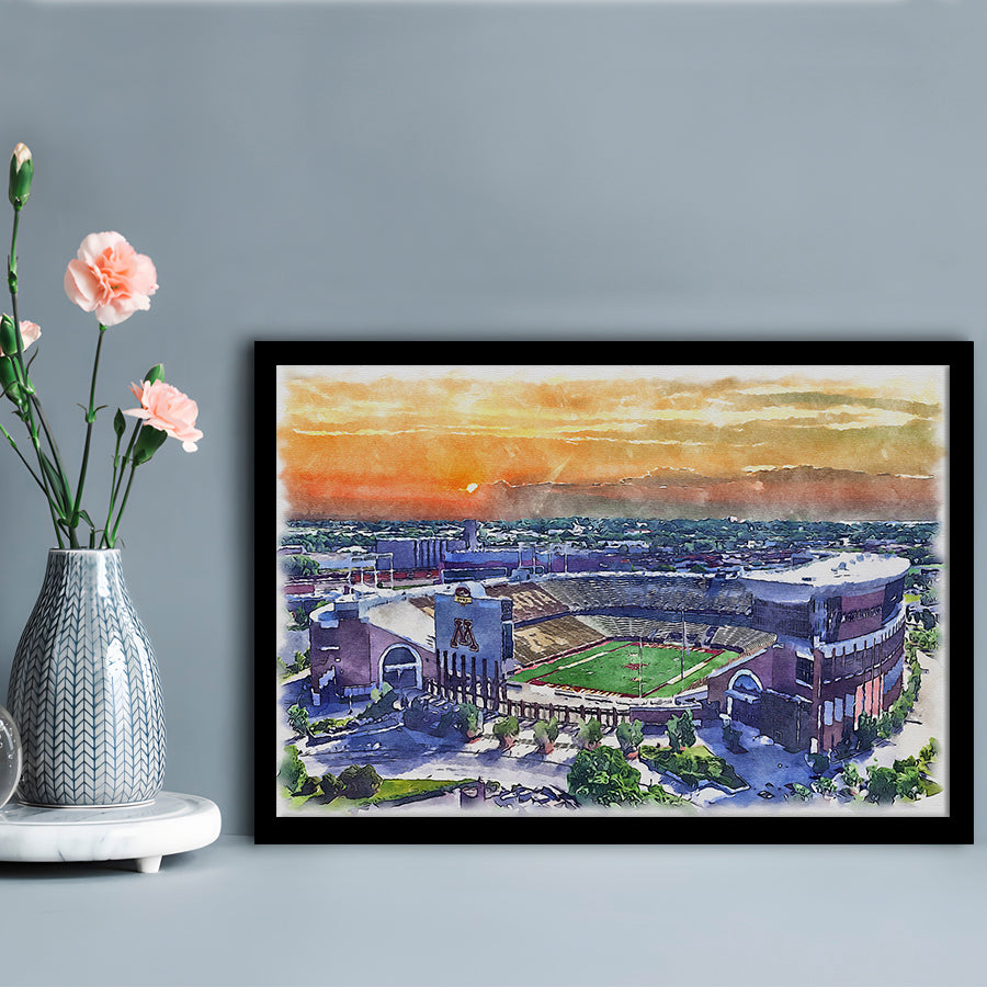 Huntington Bank Stadium, Minnesota Football Painting Stadium Watercolor, Sport Gift Art, Framed Art Print Wall Decor