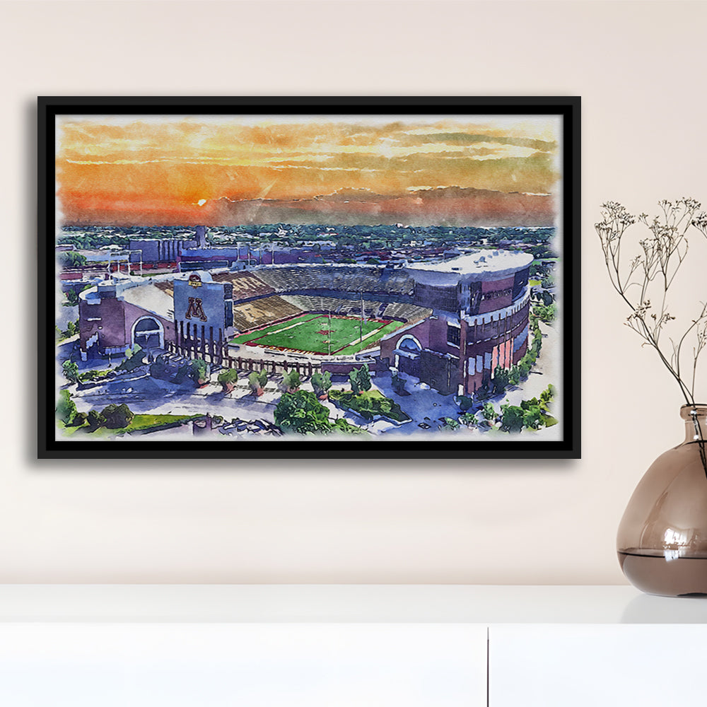 Huntington Bank Stadium, Minnesota Football Painting Stadium Watercolor, Sport Gift Art, Framed Canvas Print Wall Art