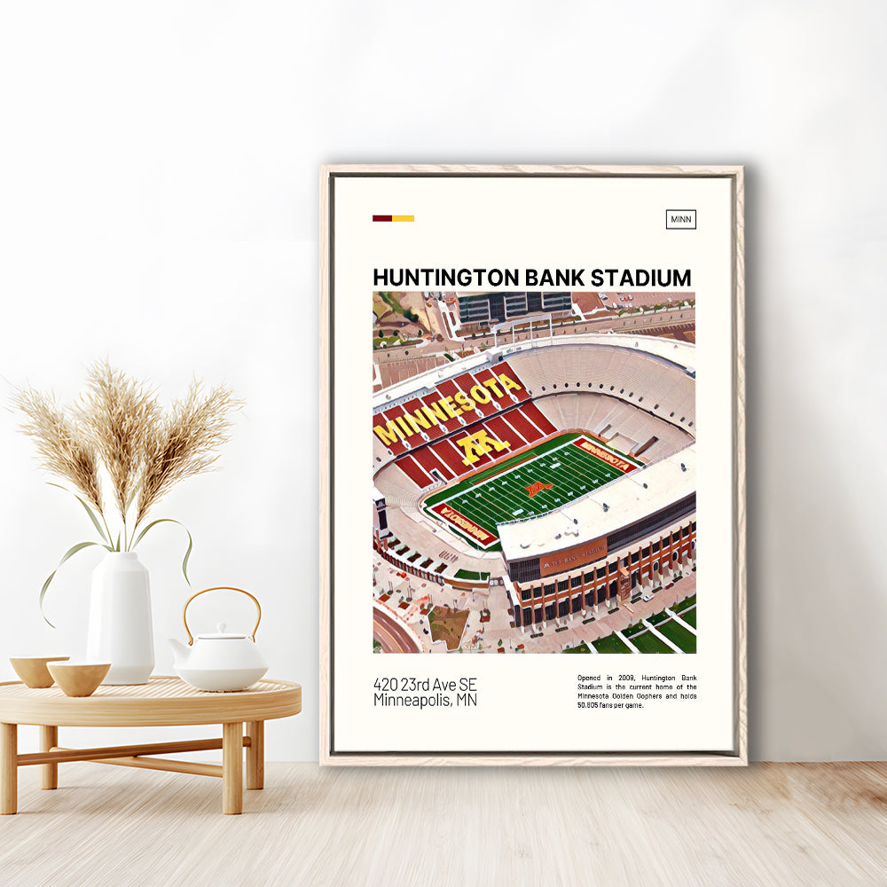 Huntington Bank Stadium Print, Minnesota Golden Gophers Stadium Art, Man Cave Gift, Floating Framed Canvas Print Wall Art