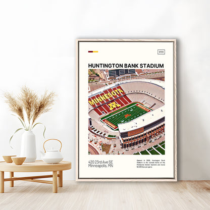 Huntington Bank Stadium Print, Minnesota Golden Gophers Stadium Art, Man Cave Gift, Floating Framed Canvas Print Wall Art