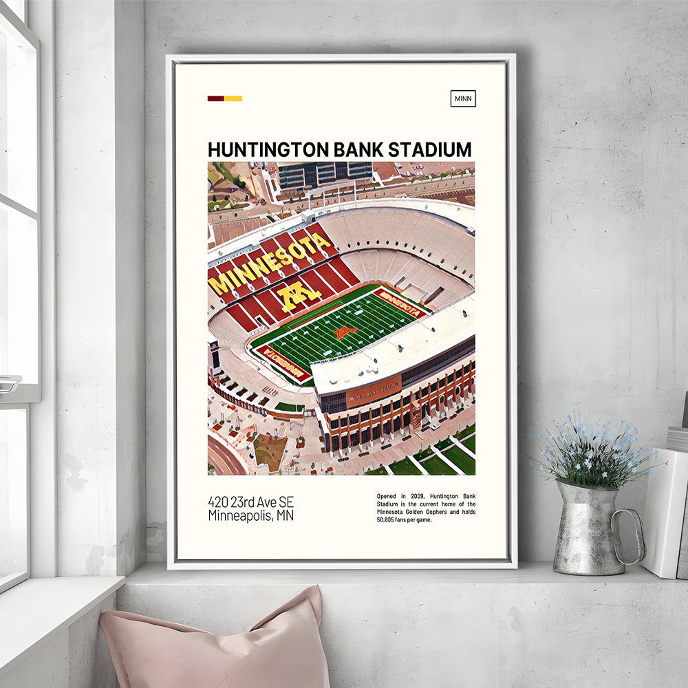 Huntington Bank Stadium Print, Minnesota Golden Gophers Stadium Art, Man Cave Gift, Floating Framed Canvas Print Wall Art