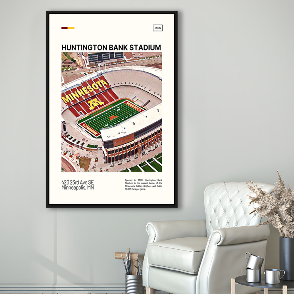 Huntington Bank Stadium Print, Minnesota Golden Gophers Stadium Art, Man Cave Gift, Floating Framed Canvas Print Wall Art