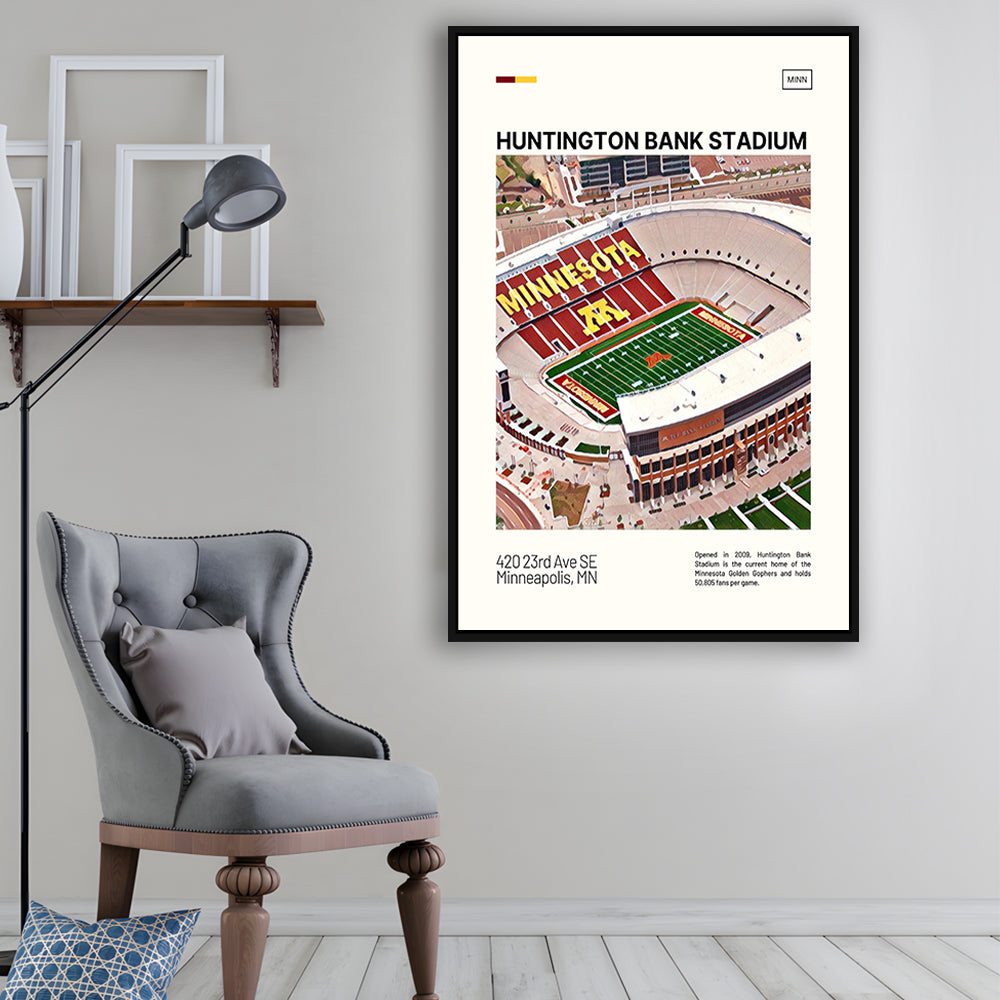 Huntington Bank Stadium Print, Minnesota Golden Gophers Stadium Art, Man Cave Gift, Floating Framed Canvas Print Wall Art