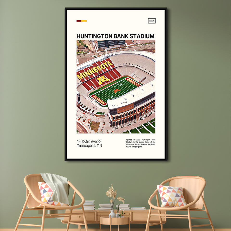 Huntington Bank Stadium Print, Minnesota Golden Gophers Stadium Art, Man Cave Gift, Floating Framed Canvas Print Wall Art