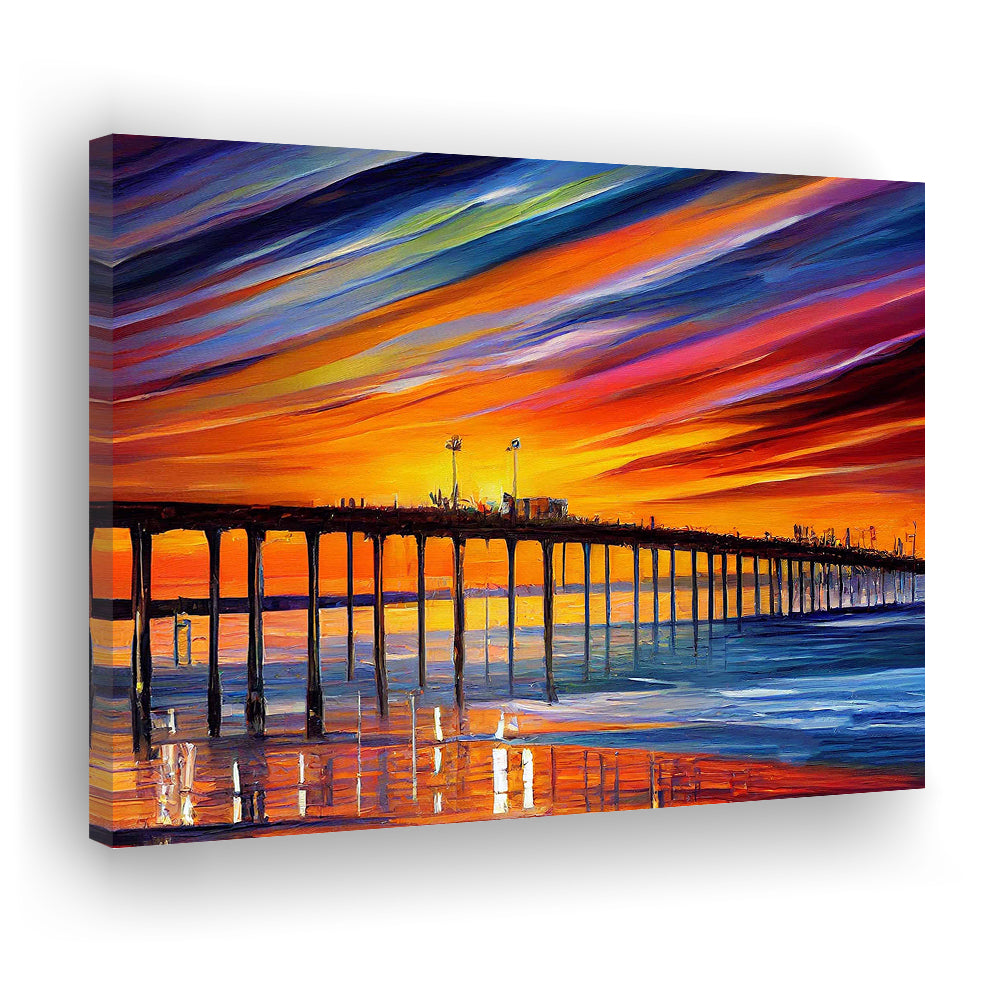 Huntington Beach Pier Skyline, Huntington Beach Painting Wall Art, Sport Art, Gifts for him, Canvas Print Wall Art