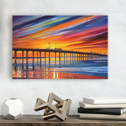 Huntington Beach Pier Skyline, Huntington Beach Painting Wall Art, Sport Art, Gifts for him, Canvas Print Wall Art