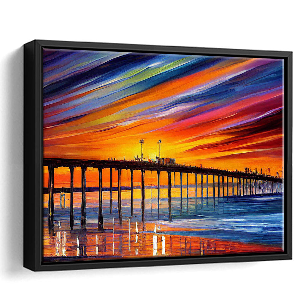 Huntington Beach Pier Skyline, Huntington Beach Painting Wall Art, Sport Gift Art, Framed Canvas Print Wall Art