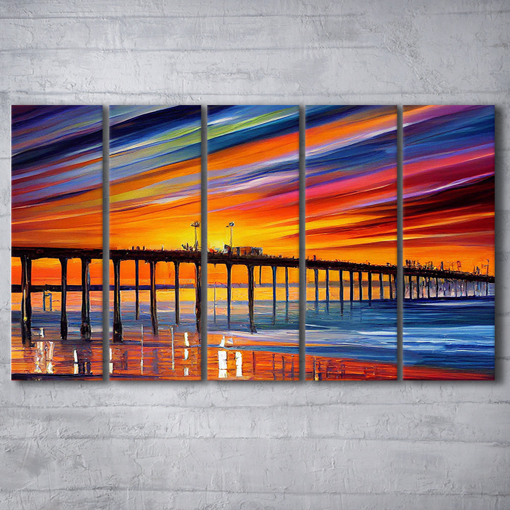 Huntington Beach Pier Skyline, Huntington Beach Painting Wall Art, Sport Art, Extra Large Canvas Print Wall Art
