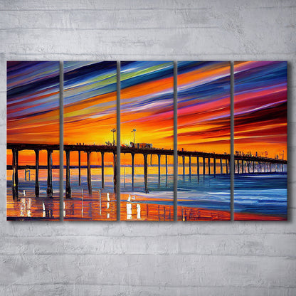 Huntington Beach Pier Skyline, Huntington Beach Painting Wall Art, Sport Art, Extra Large Canvas Print Wall Art