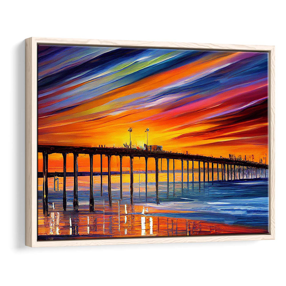 Huntington Beach Pier Skyline, Huntington Beach Painting Wall Art, Sport Gift Art, Framed Canvas Print Wall Art