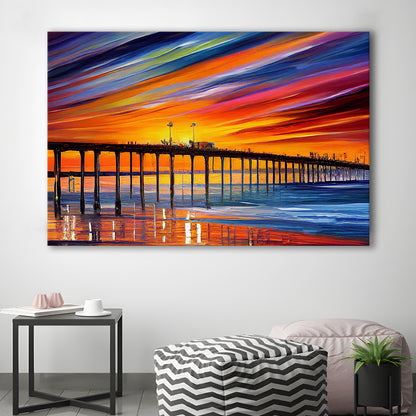 Huntington Beach Pier Skyline, Huntington Beach Painting Wall Art, Sport Art, Gifts for him, Canvas Print Wall Art