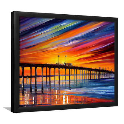 Huntington Beach Pier Skyline, Huntington Beach Painting Wall Art, Sport Gift Art, Framed Art Print Wall Decor