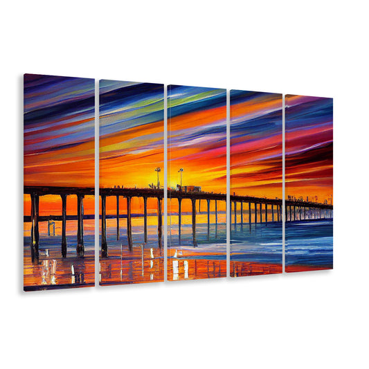 Huntington Beach Pier Skyline, Huntington Beach Painting Wall Art, Sport Art, Extra Large Canvas Print Wall Art