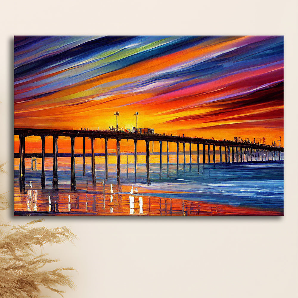Huntington Beach Pier Skyline, Huntington Beach Painting Wall Art, Sport Art, Gifts for him, Canvas Print Wall Art