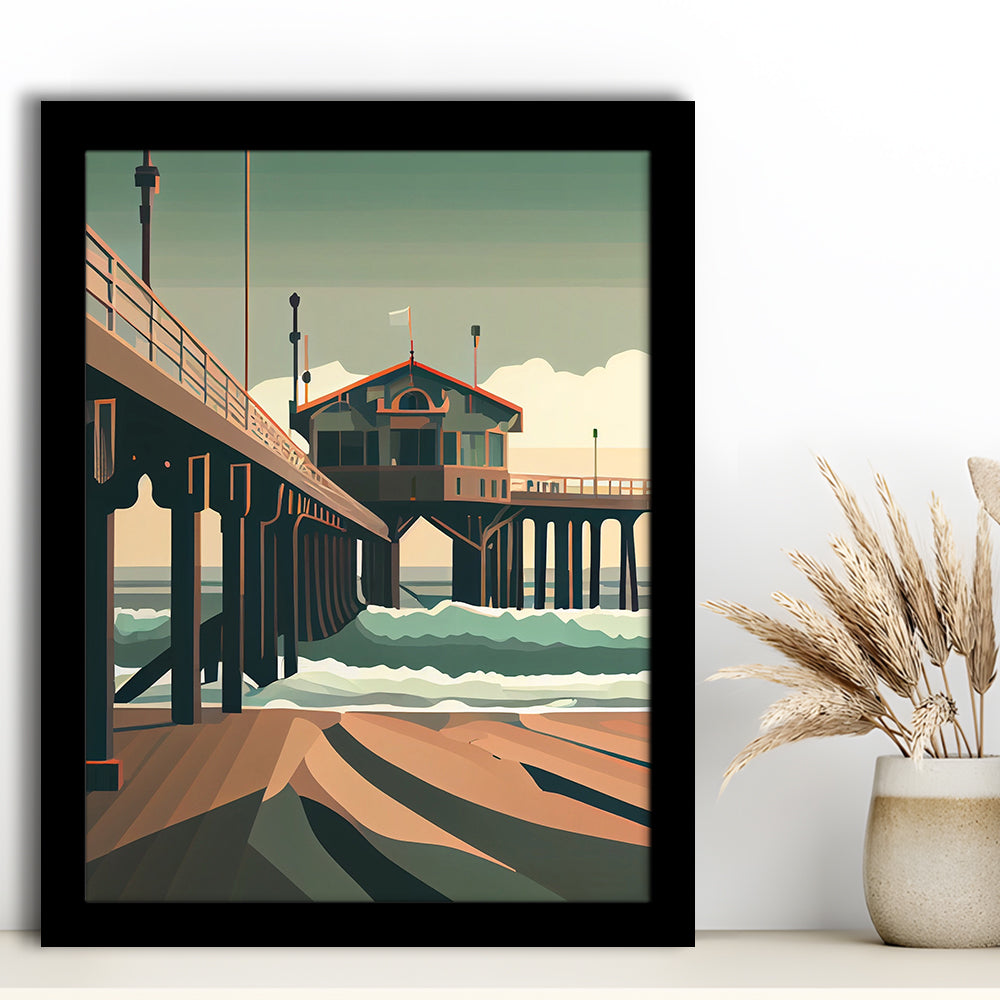 Huntington Beach Retro Art Print, Huntington Beach, Framed Art Print, Picture Framed, Painting Art