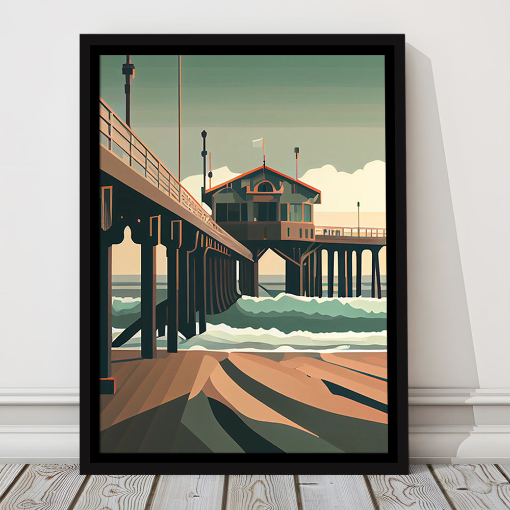 Huntington Beach Retro Art Print, Huntington Beach, Floating Framed Canvas Print, Framed Picture, Painting Canvas