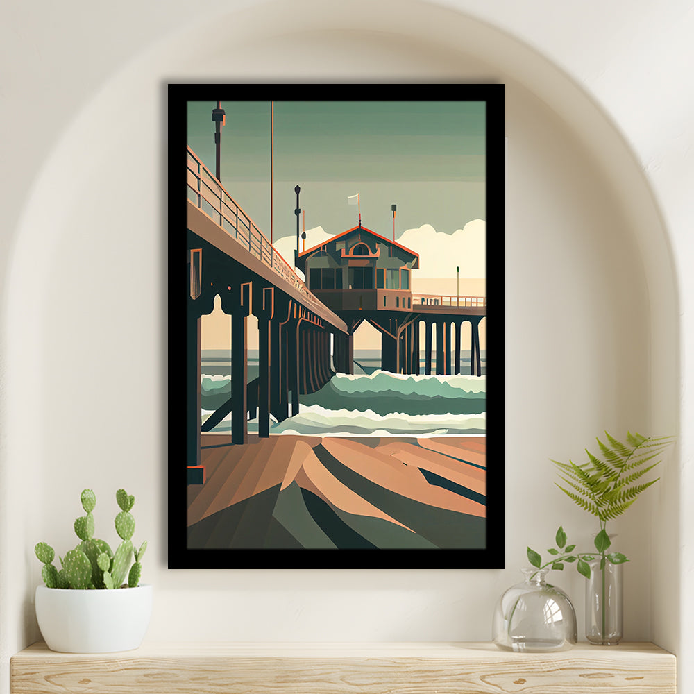 Huntington Beach Retro Art Print, Huntington Beach, Framed Art Print, Picture Framed, Painting Art
