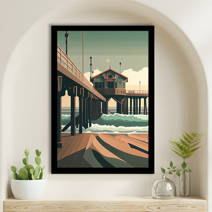 Huntington Beach Retro Art Print, Huntington Beach, Framed Art Print, Picture Framed, Painting Art