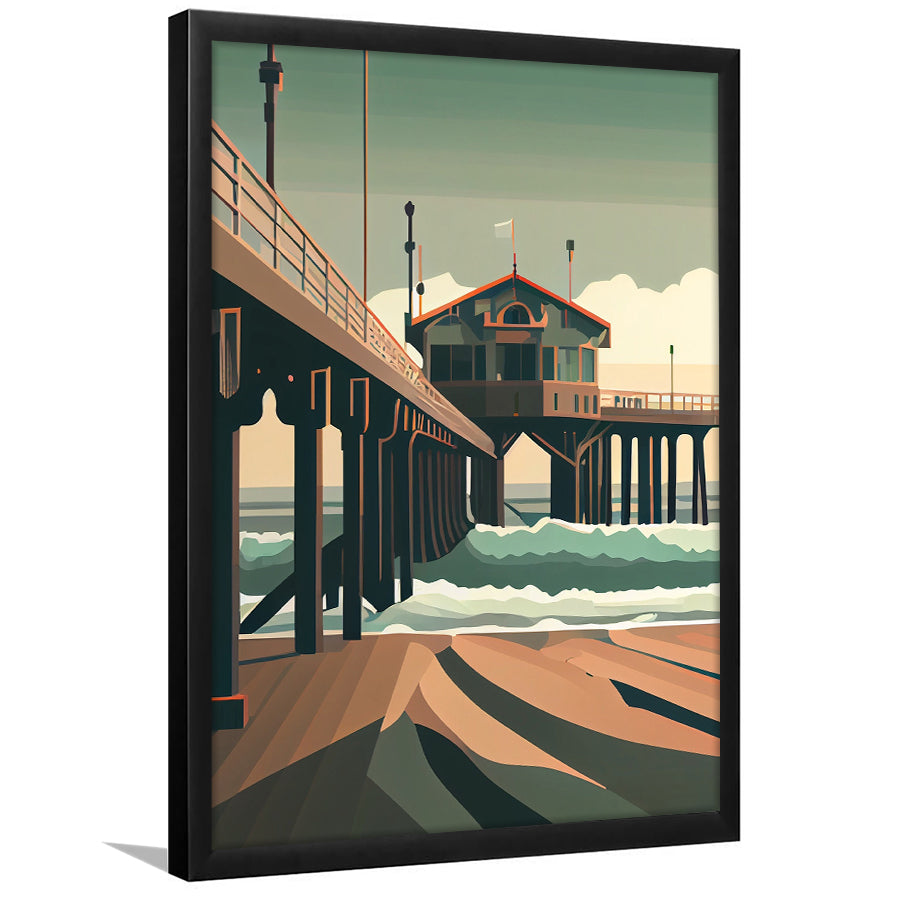 Huntington Beach Retro Art Print, Huntington Beach, Framed Art Print, Picture Framed, Painting Art