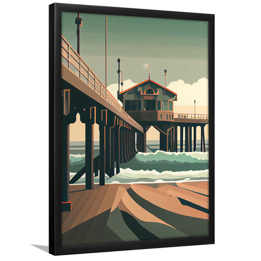 Huntington Beach Retro Art Print, Huntington Beach, Framed Art Print, Picture Framed, Painting Art