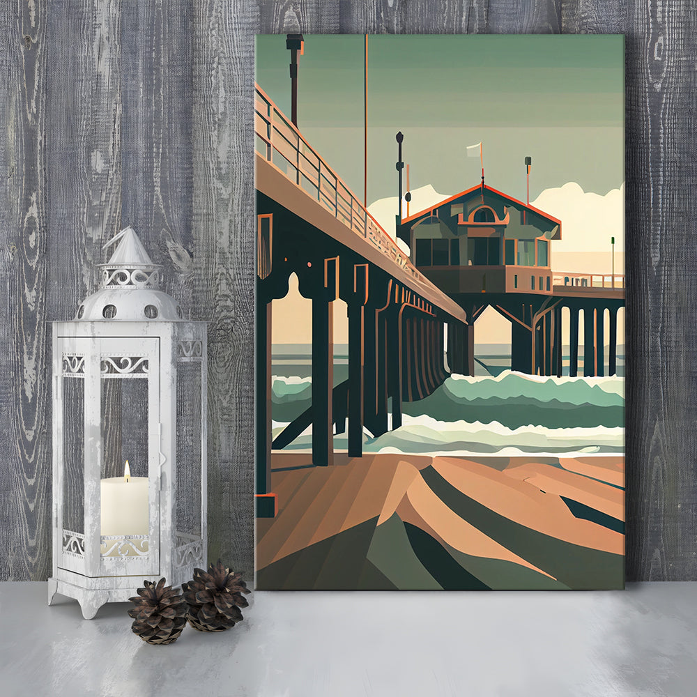 Huntington Beach Retro Art Print, Huntington Beach, Canvas Print, Painting Canvas, Living Room Decor