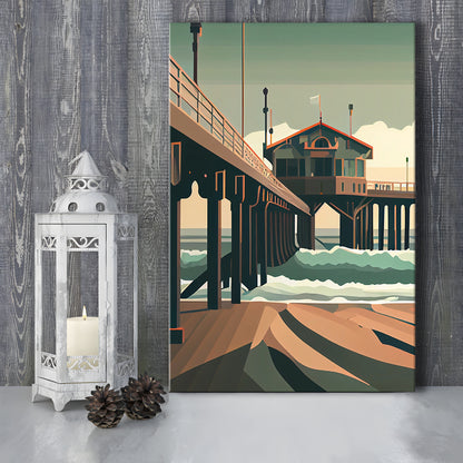 Huntington Beach Retro Art Print, Huntington Beach, Canvas Print, Painting Canvas, Living Room Decor