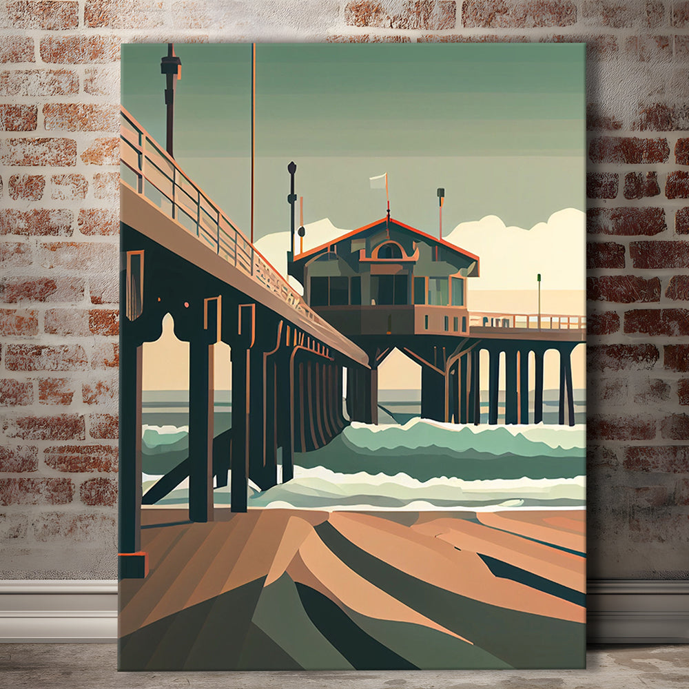 Huntington Beach Retro Art Print, Huntington Beach, Canvas Print, Painting Canvas, Living Room Decor